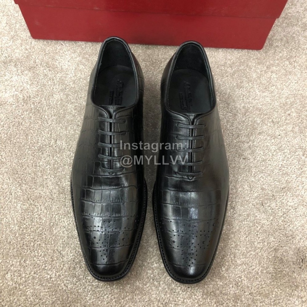 Ferragamo Lace Up Cowhide Business Shoes For Men Black