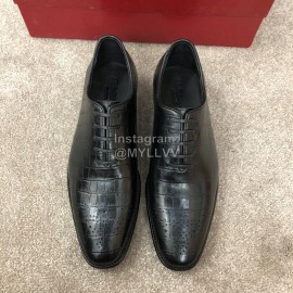 Ferragamo Lace Up Cowhide Business Shoes For Men Black