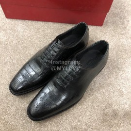 Ferragamo Lace Up Cowhide Business Shoes For Men Black