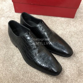 Ferragamo Lace Up Cowhide Business Shoes For Men Black