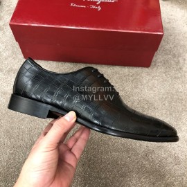 Ferragamo Lace Up Cowhide Business Shoes For Men Black