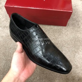 Ferragamo Lace Up Cowhide Business Shoes For Men Black