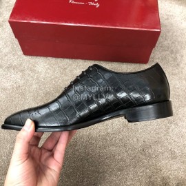 Ferragamo Lace Up Cowhide Business Shoes For Men Black