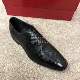 Ferragamo Lace Up Cowhide Business Shoes For Men Black
