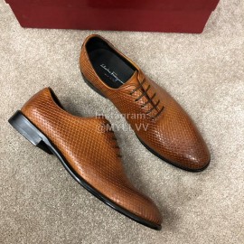 Ferragamo Lace Up Woven Cowhide Business Shoes For Men Brown