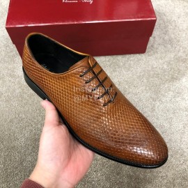 Ferragamo Lace Up Woven Cowhide Business Shoes For Men Brown