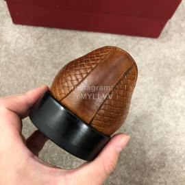 Ferragamo Lace Up Woven Cowhide Business Shoes For Men Brown