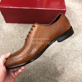 Ferragamo Lace Up Woven Cowhide Business Shoes For Men Brown