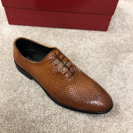 Ferragamo Lace Up Woven Cowhide Business Shoes For Men Brown
