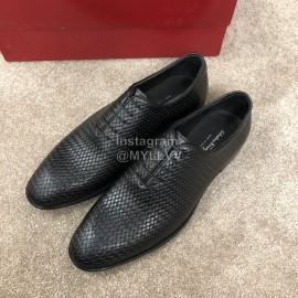 Ferragamo Lace Up Woven Cowhide Business Shoes For Men Black
