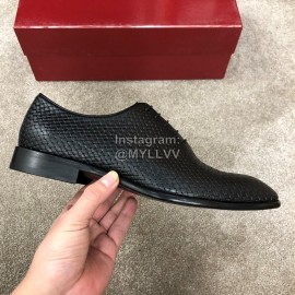 Ferragamo Lace Up Woven Cowhide Business Shoes For Men Black