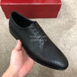 Ferragamo Lace Up Woven Cowhide Business Shoes For Men Black