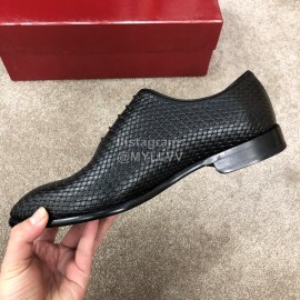 Ferragamo Lace Up Woven Cowhide Business Shoes For Men Black