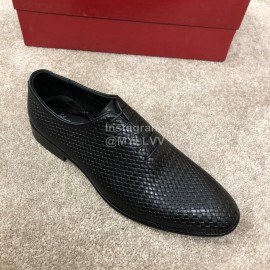 Ferragamo Lace Up Woven Cowhide Business Shoes For Men Black