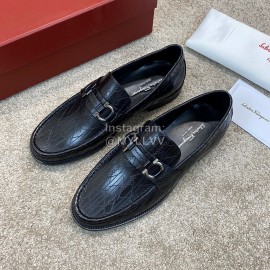 Ferragamo Calf Leather Gancini Buckle Business Shoes For Men Black
