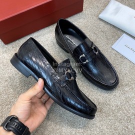 Ferragamo Calf Leather Gancini Buckle Business Shoes For Men Black