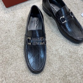 Ferragamo Calf Leather Gancini Buckle Business Shoes For Men Black