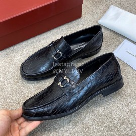 Ferragamo Calf Leather Gancini Buckle Business Shoes For Men Black