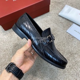Ferragamo Calf Leather Gancini Buckle Business Shoes For Men Black