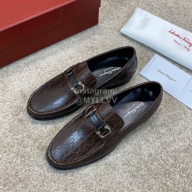 Ferragamo Calf Leather Gancini Buckle Business Shoes For Men Coffee