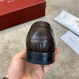 Ferragamo Calf Leather Gancini Buckle Business Shoes For Men Coffee