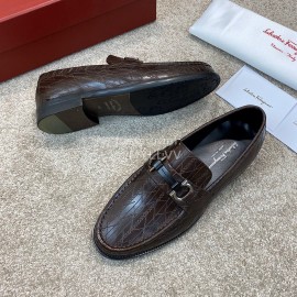Ferragamo Calf Leather Gancini Buckle Business Shoes For Men Coffee