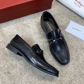 Ferragamo Calf Leather Gancini Buckle Business Shoes For Men 