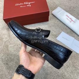 Ferragamo Calf Leather Gancini Buckle Business Shoes For Men 