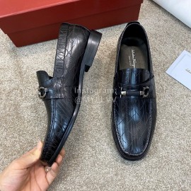 Ferragamo Calf Leather Gancini Buckle Business Shoes For Men 