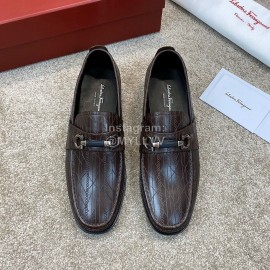 Ferragamo Calf Leather Gancini Buckle Business Shoes Coffee For Men 