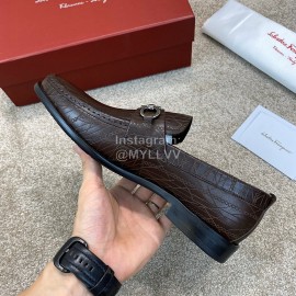 Ferragamo Calf Leather Gancini Buckle Business Shoes Coffee For Men 