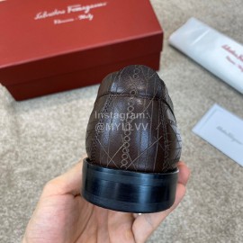 Ferragamo Calf Leather Gancini Buckle Business Shoes Coffee For Men 