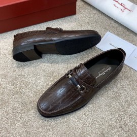 Ferragamo Calf Leather Gancini Buckle Business Shoes Coffee For Men 