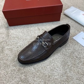 Ferragamo Calf Leather Gancini Buckle Business Shoes Coffee For Men 