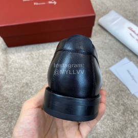 Ferragamo Black Calf Leather Gancini Buckle Business Shoes For Men 