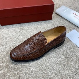 Ferragamo Calf Leather Business Loafers For Men Brown