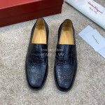 Ferragamo Calf Leather Business Loafers For Men Black