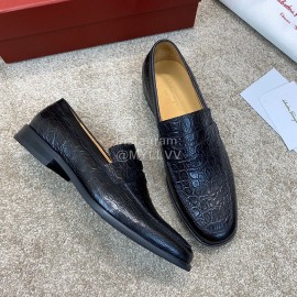 Ferragamo Calf Leather Business Loafers For Men Black
