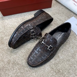 Ferragamo Calf Leather Gancini Buckle Business Loafers For Men 