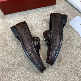 Ferragamo Calf Leather Gancini Buckle Business Loafers For Men 