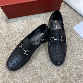Ferragamo Calf Leather Gancini Buckle Business Loafers For Men Black