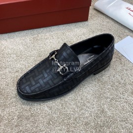 Ferragamo Calf Leather Gancini Buckle Business Loafers For Men Black