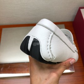 Ferragamo Fashion Leather Gancini Buckle Loafers For Men White