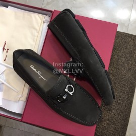 Ferragamo Fashion Leather Gancini Buckle Loafers For Men Gray