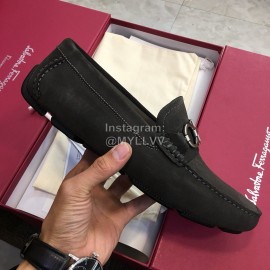 Ferragamo Fashion Leather Gancini Buckle Loafers For Men Gray