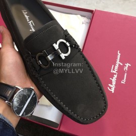 Ferragamo Fashion Leather Gancini Buckle Loafers For Men Gray