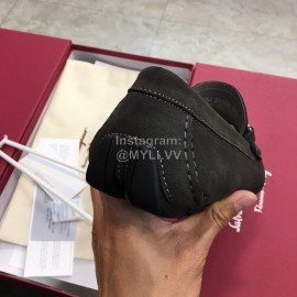 Ferragamo Fashion Leather Gancini Buckle Loafers For Men Gray