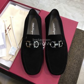 Ferragamo Fashion Leather Gancini Buckle Loafers For Men Black