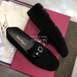 Ferragamo Fashion Leather Gancini Buckle Loafers For Men Black