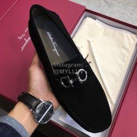 Ferragamo Fashion Leather Gancini Buckle Loafers For Men Black